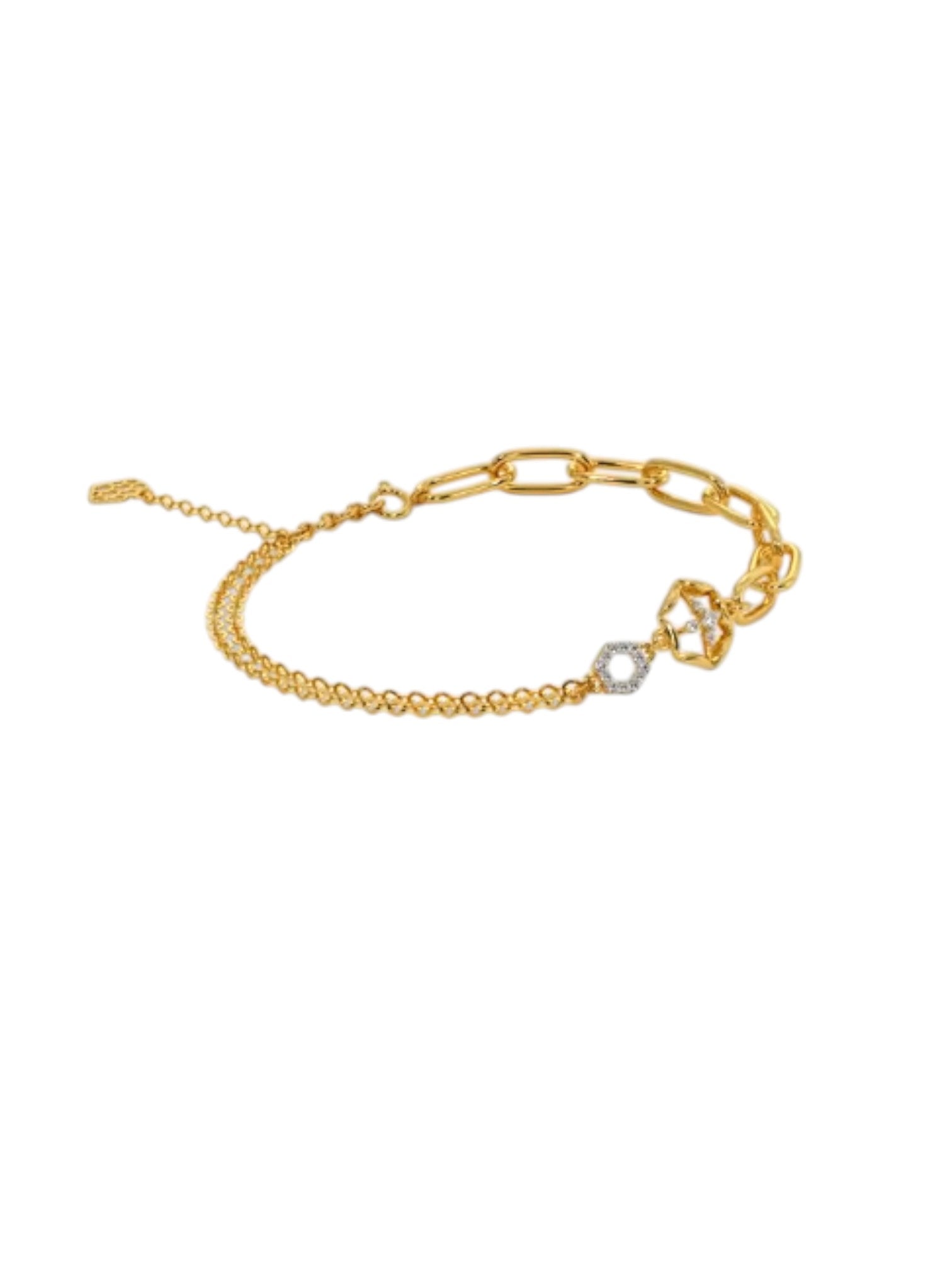 Duo Hexo Bracelet 925 Sterling Silver Elegant Gold Plated For Women By Kesardeep